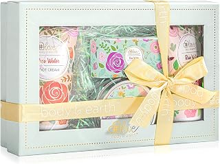 4PC Rose Water Lotion Gift Set: Hand & Foot Cream, Soap, Scented Candle - Body Care for All Skin Types Skin Care Gift Set for Women