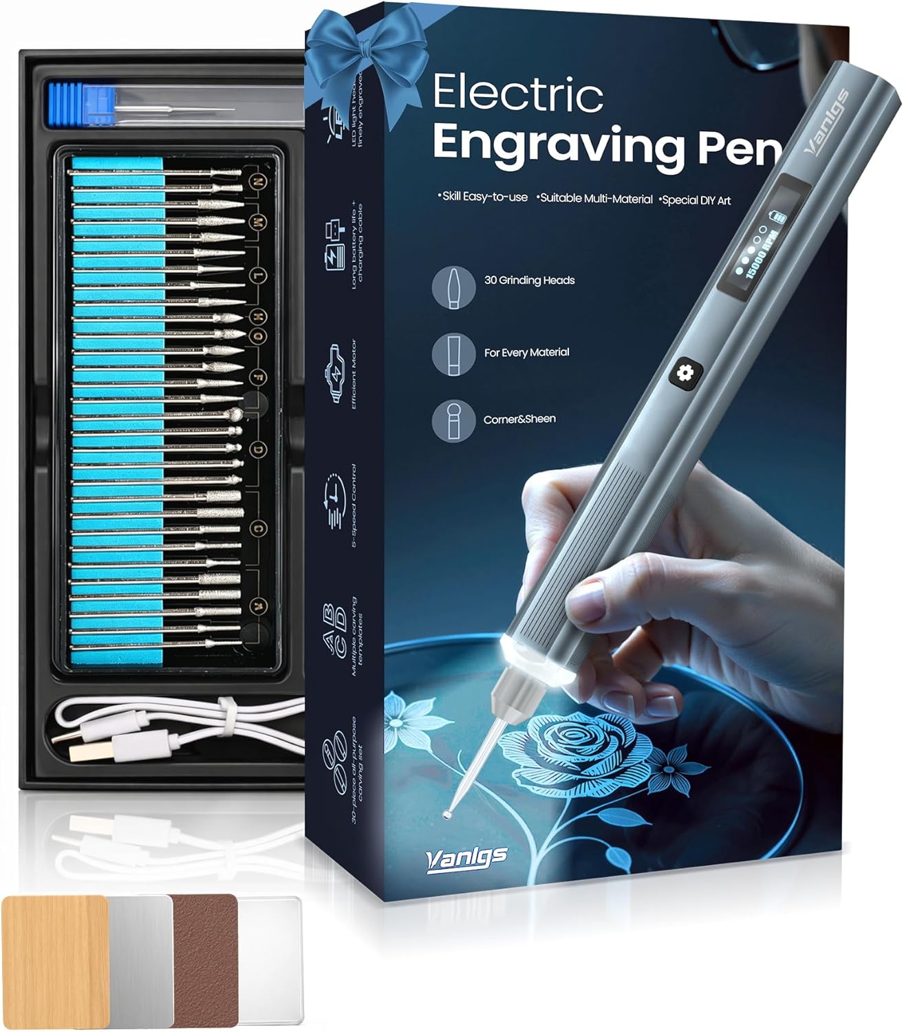 Engraving Pen Tool Kit,Cordless Rechargeable Engraver Pen Multi Tool with 31 Bits & LED Light,Adjustable Speed Electric Engraving Tool for DIY Etching on Metal Wood Glass Plastic Leather Engraver Kit