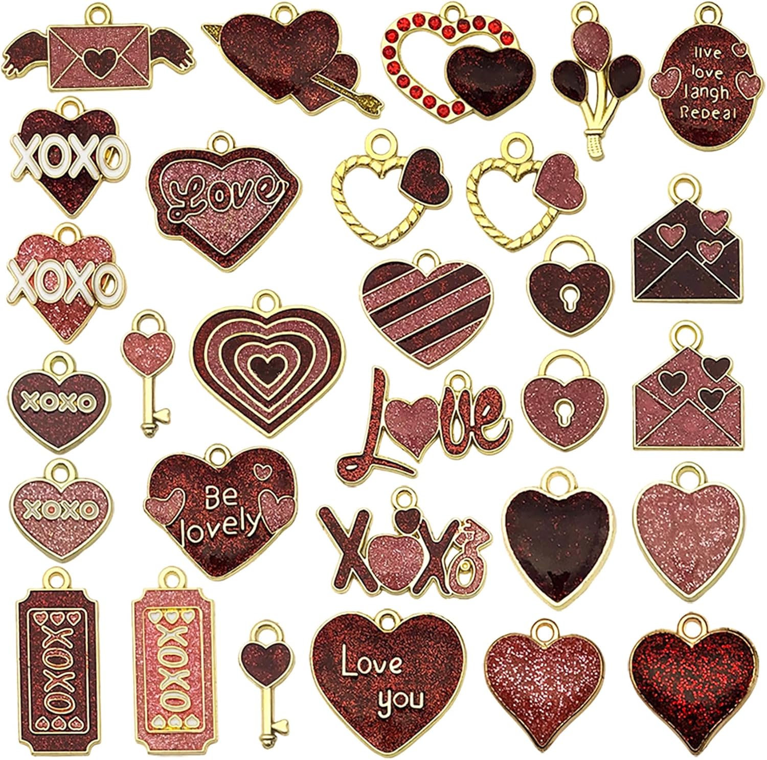 Jewelry Making Charms Pendants for Bracelet Bulk lot Necklace Earrings Keychain Charms Beads DIY Kit Trendy Craft Findings Pink Valentine's Day Dangle