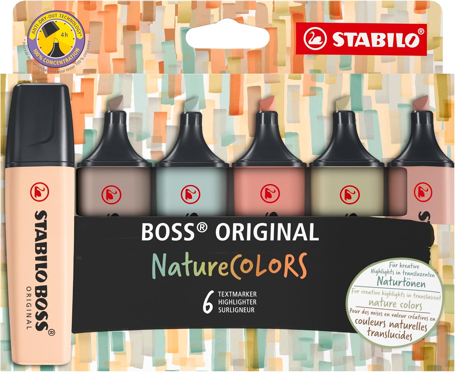 STABILO BOSS ORIGINAL NatureCOLORS - Highlighter | Pack of 6 - Beige, Warm Grey, Earth Green, Sienna, Mud Green, Umber