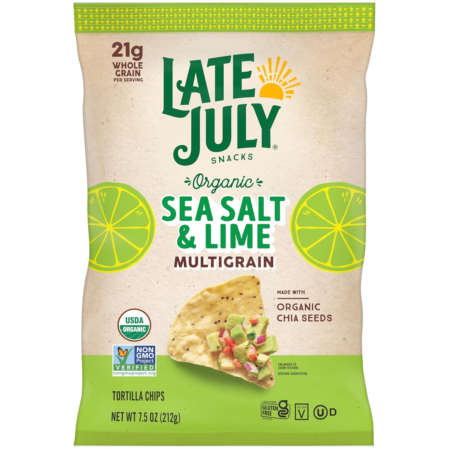 Late July Snacks, Organic Multigrain Tortilla Chips, Sea Salt and Lime, 7.5-oz. Bag