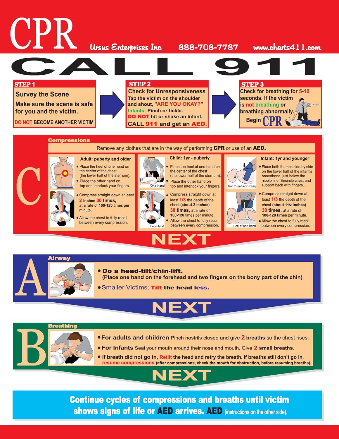 CPR/First Aid Training Handouts, Postcards, Flyers 5"x7" (Layperson - 50 ct)