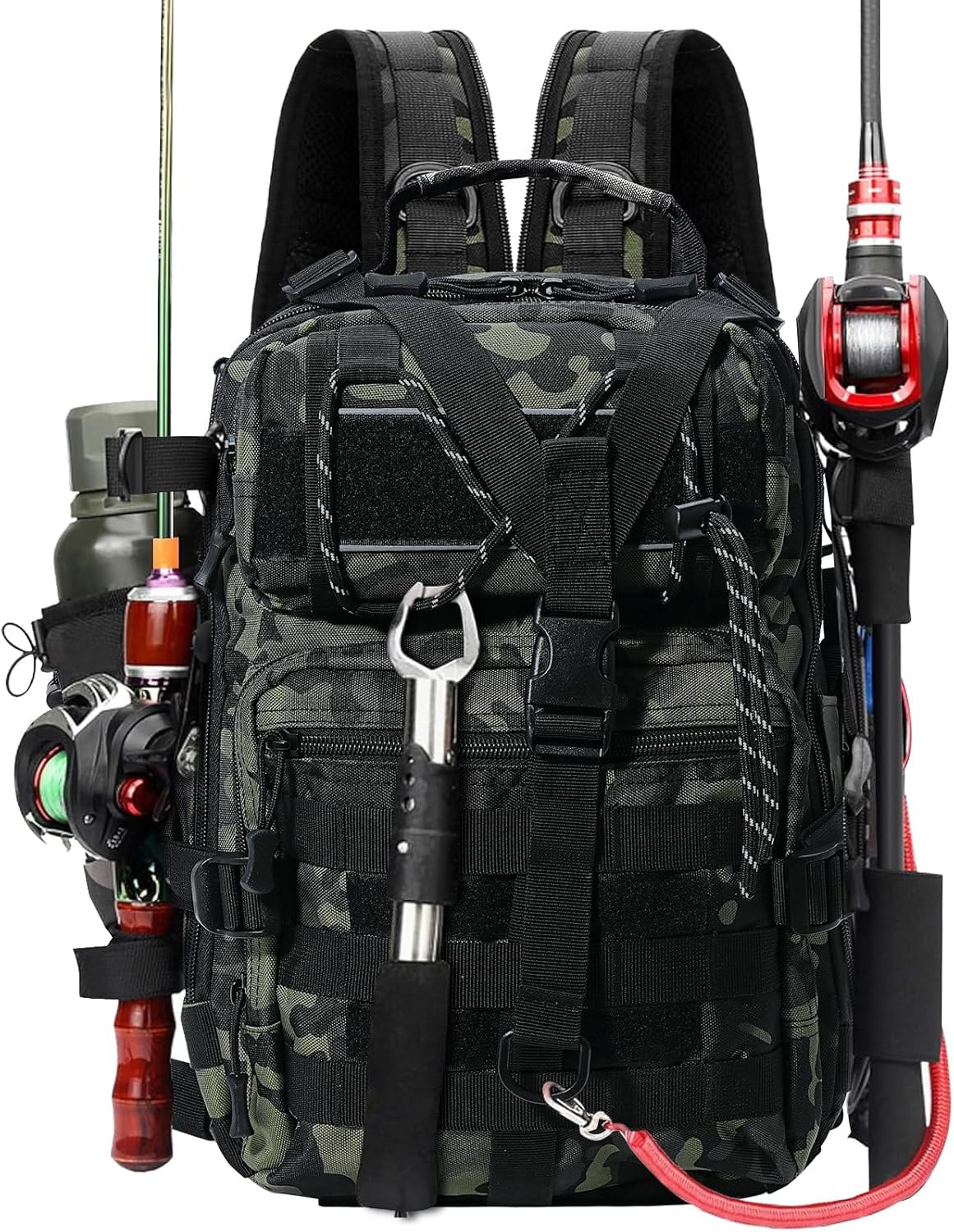 Aceshop Fishing Tackle Backpack Storage Bag, Large Capacity Fishing Backpack Portable Sling Fishing Gear Bag Military Tactical Backpack Multi-Purpose Camouflage Fishing Bag for Fishing Hunting