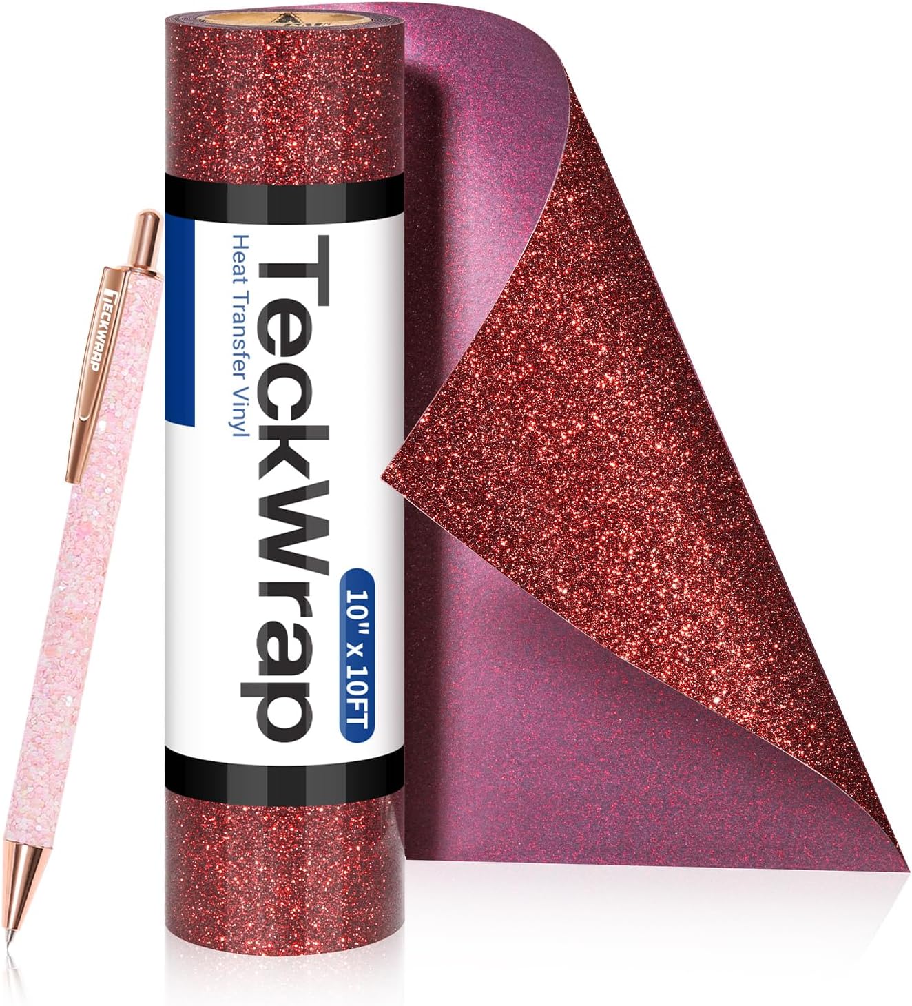 TECKWRAP Maroon Glitter HTV Heat Transfer Vinyl Roll 10" x10FT Iron On Vinyl for T Shirts DIY Crafts Sparkly Glitter HTV Vinyl Heat Transfer Includes Glitter Pin Pen
