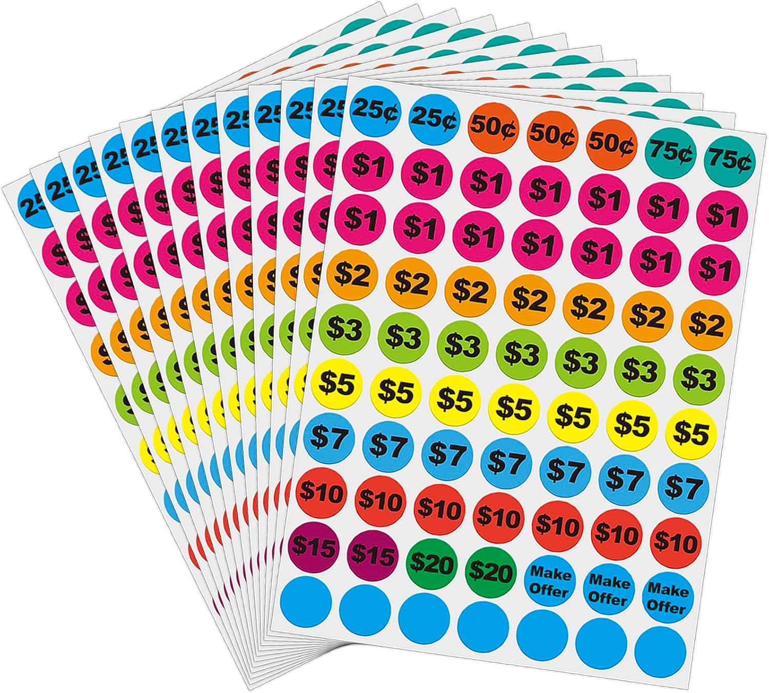 Removable Garage Sale Stickers, 1400 Pcs Yard Sale Price Stickers, 3/4" Round Preprinted Garage Sale Price Stickers Labels for Flea Markets, County Fairs & Retail