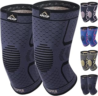 APEXUP Copper Knee Brace for Women & Men, 2 Pack Knee Compression Sleeve for Knee Pain, Arthritis Pain Relief, Meniscus Tear, ACL, Knee Support for Running, Fitness, Weightlifting (M, Black)