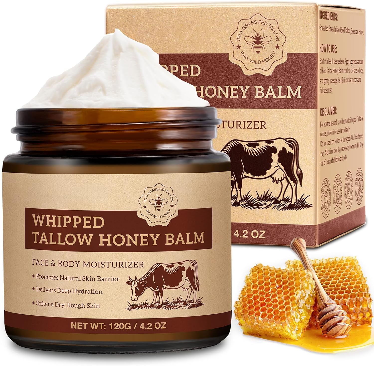 Beef Tallow Skin Care, Tallow Face Cream(120g), Grass Fed Beef Tallow Moisturiser, Deeply Nourishing, for Face Body Dry Skin
