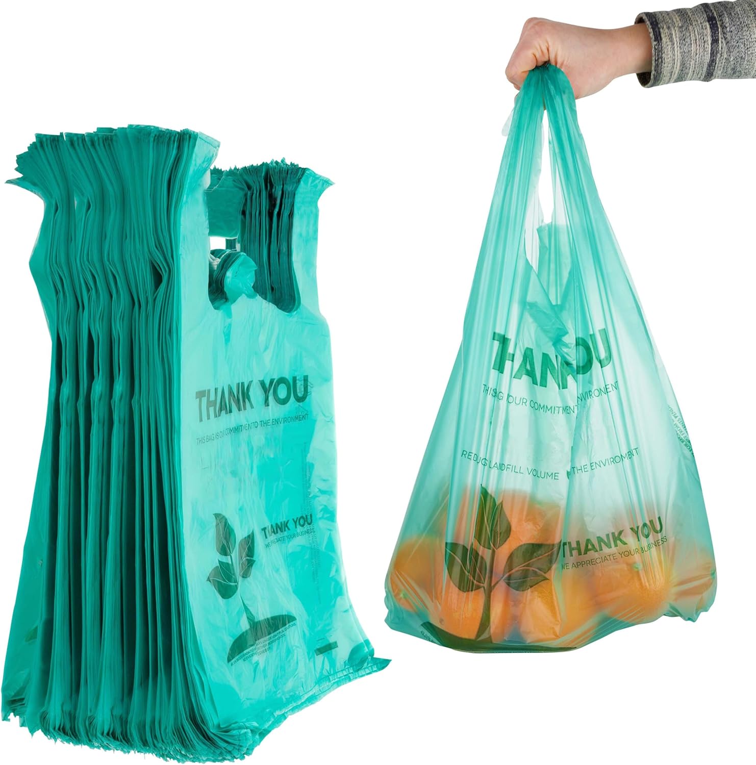 Stock Your Home Eco Grocery Bags (100 Count) – Reusable Supermarket Thank You T-Shirt Style, Recyclable and Suitable for Small Trash Cans