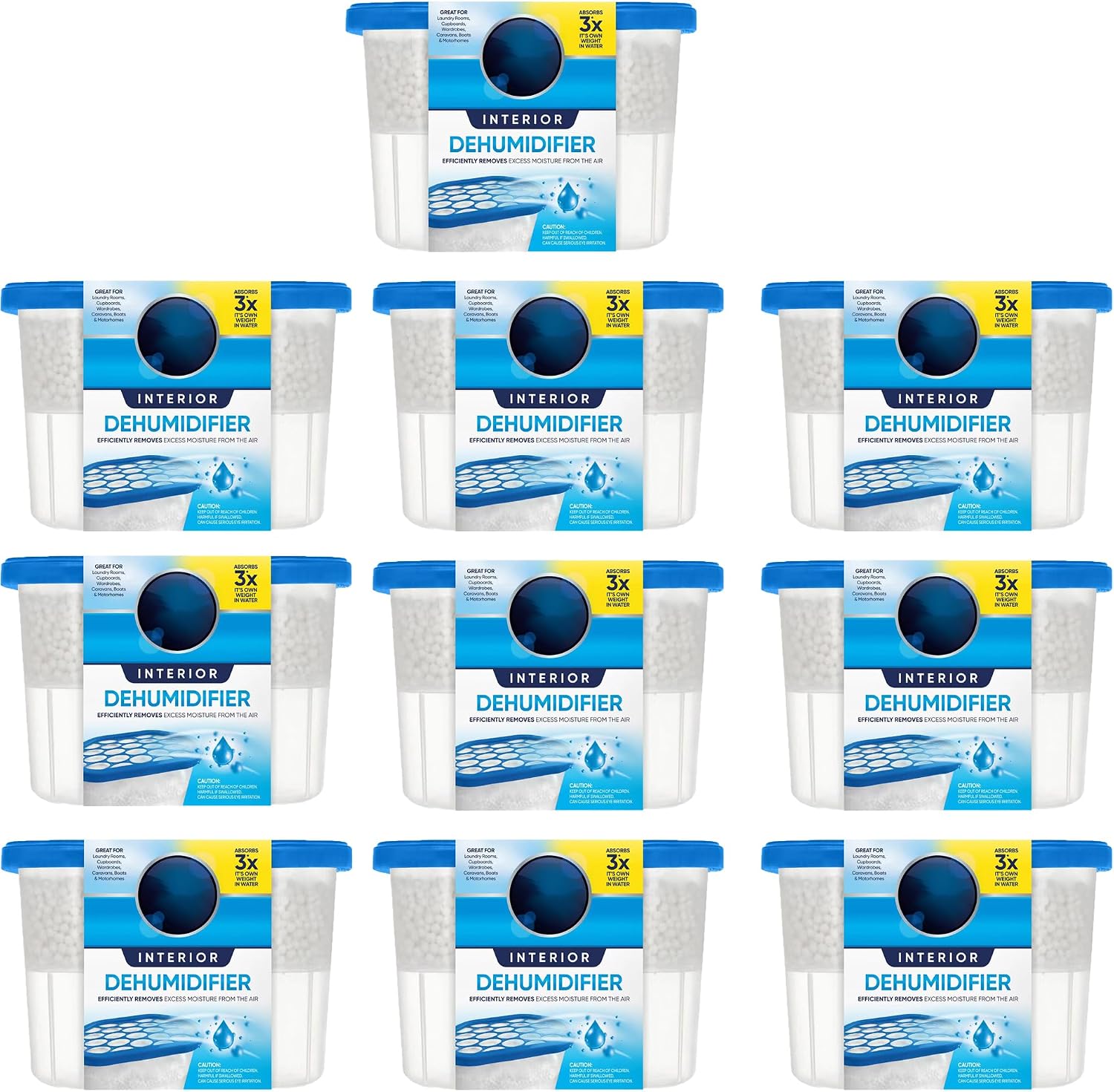 Interior Dehumidifier Pack of 10 X 500ml Stop Damp,Mould Mildew & Condensation Trap Moisture Absorber Stop Damp, for Damp Smell Remover in Wardrobe, Home, Kitchen, Garage, Bedroom, Caravan, Office