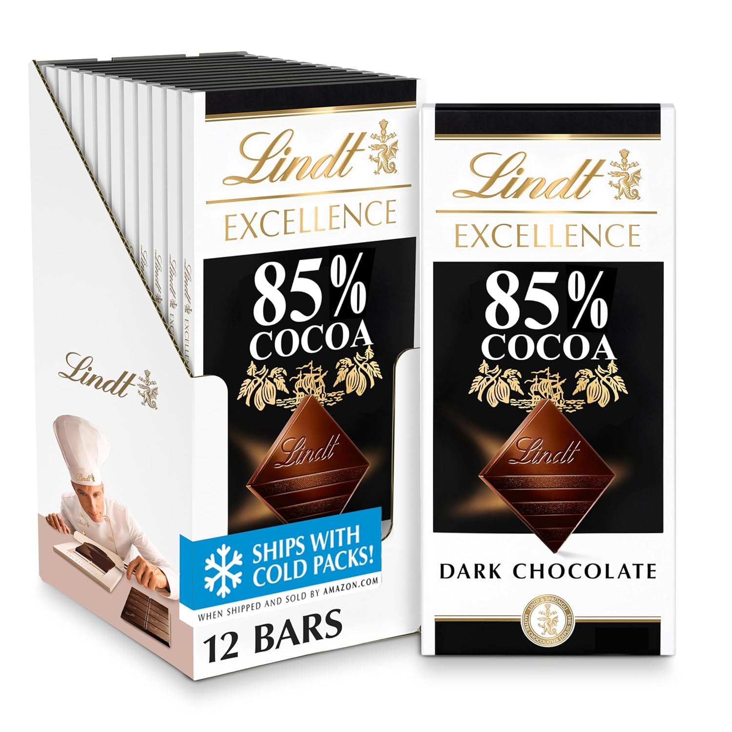 Lindt EXCELLENCE 85% Cocoa Dark Chocolate Candy Bar, Dark Chocolate Candy, 3.5 oz. Bar (Pack of 12)