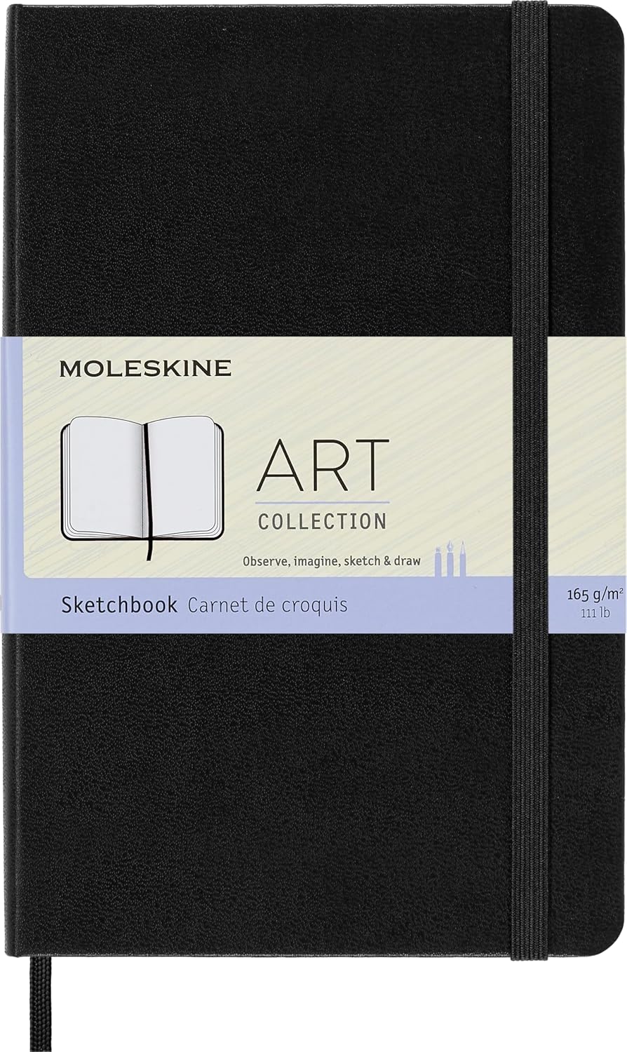 Moleskine Medium Size 11.5 x 18 cm Art Sketchbook, Sketchbook for Drawings, Paper Suitable for Pencils, Pastels, Fountain Pens and Markers, Hard Cover, Colour Black, 88 Pages