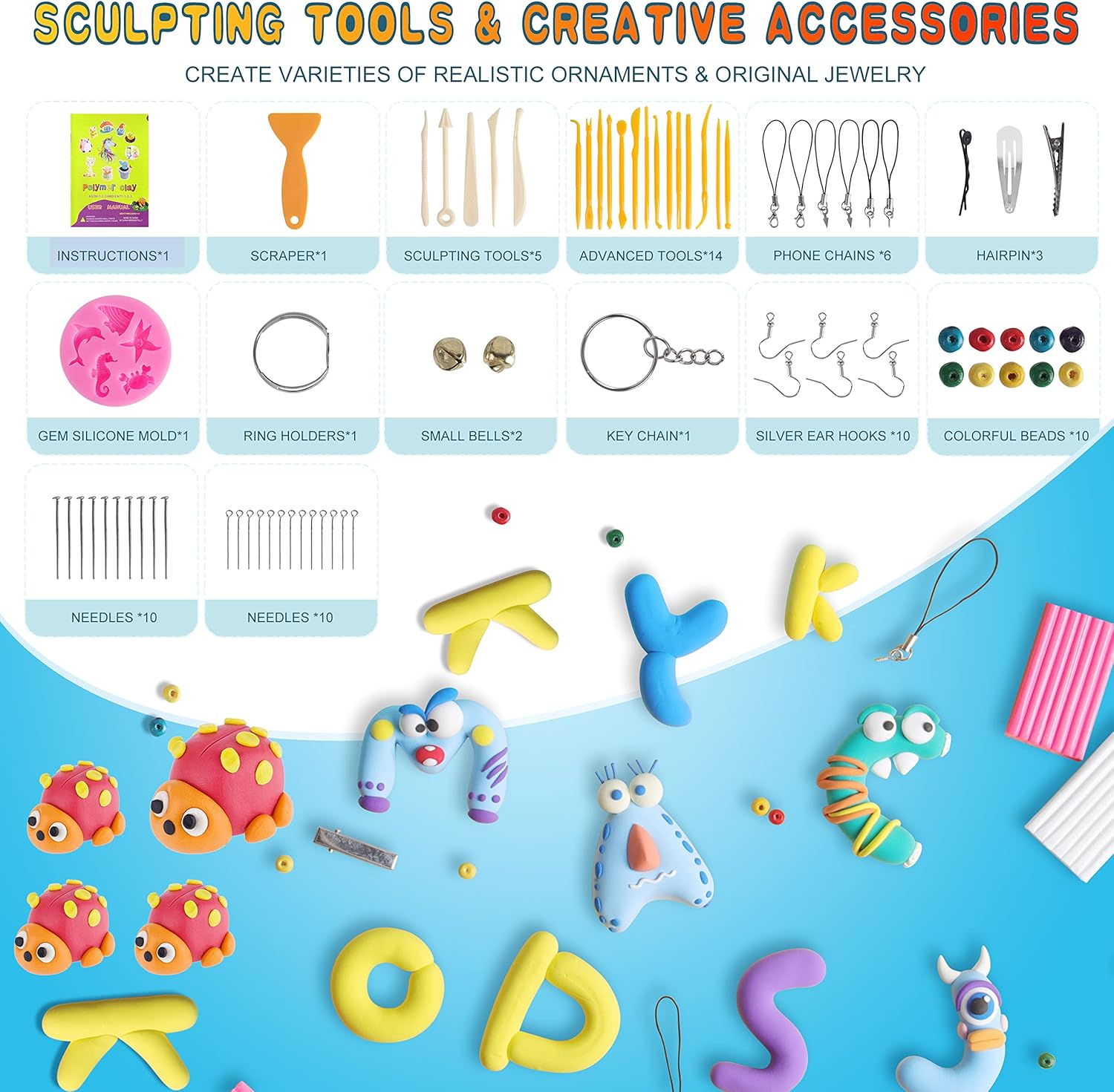 Polymer Clay Set 122 Colors, Kids Shape Sculpting Clay, CPSC Compliant DIY Kids Handmade Craft Clay Set, Ideal Gift for Adults, Beginners, Artists, Schools