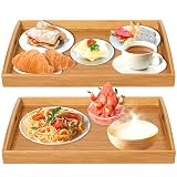 2 Pack Bamboo Serving Tray with Handles, Portable Bed Tray for Breakfast Dinner, Eating Trays for Living Room,Restaurants