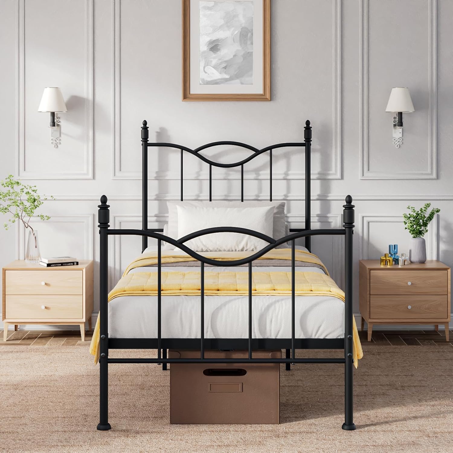 Twin Size Bed Frame with Headboard,Metal Platform Bed Frame Mattress Foundation with Footboard, Under Bed Storage, Strong Metal Slats Support, No Box Spring Needed, Black