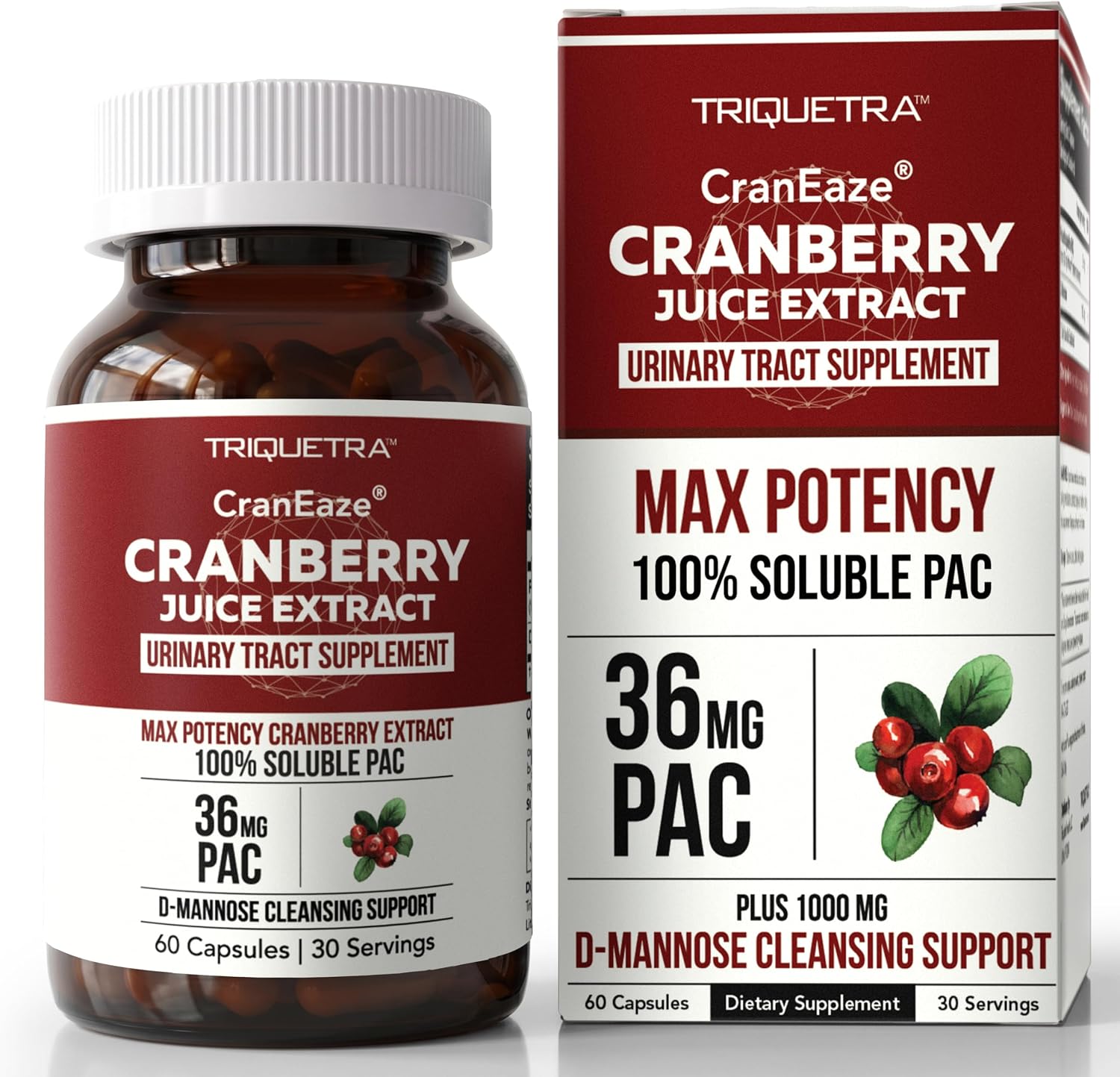 CranEaze®: Cranberry Pills for Women, 36mg PAC Supplement with D Mannose