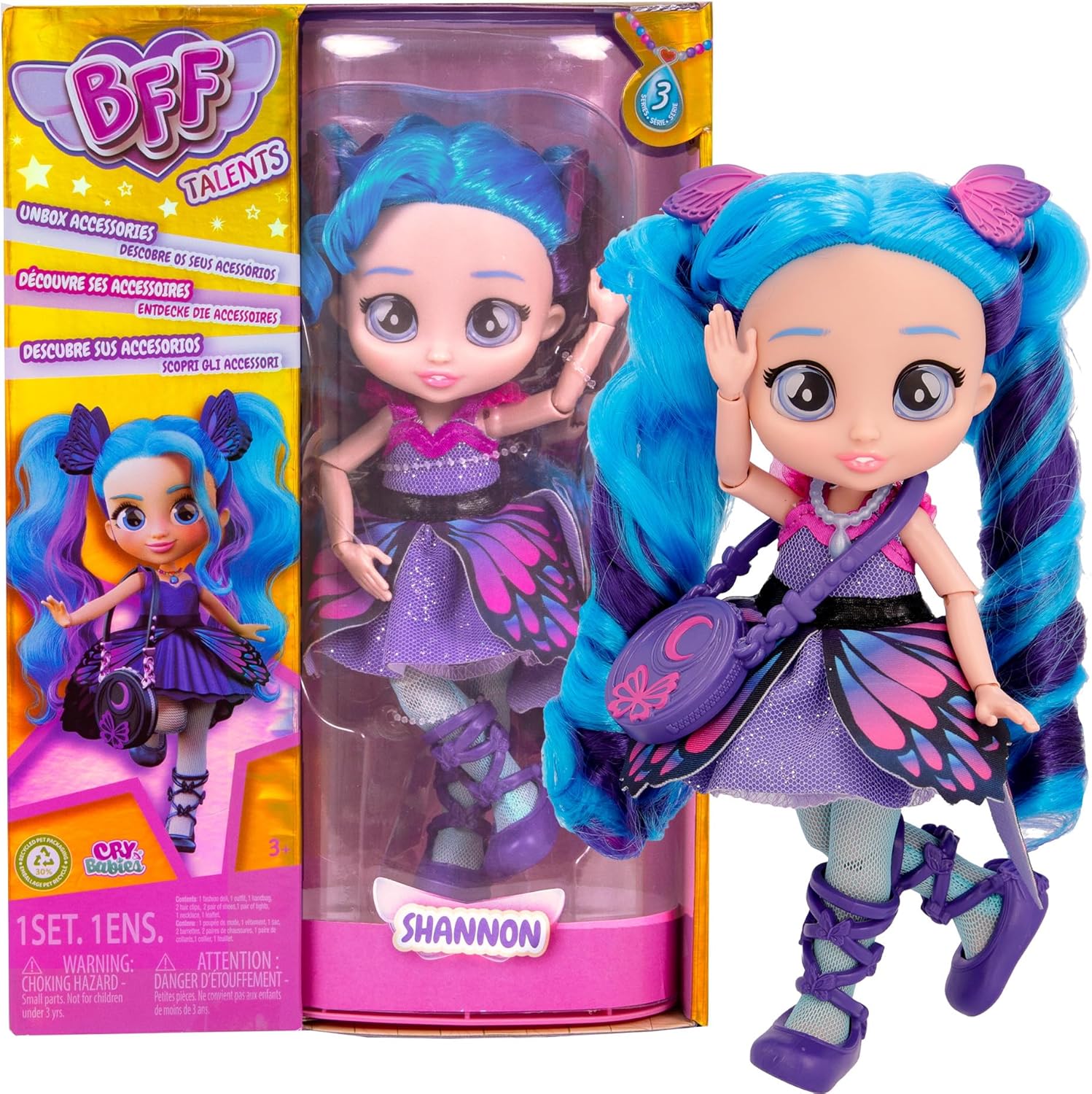 BFF by Cry Babies Shannon - Collectible Fashion Doll with Long Hair, Fabric Clothes and 9 Accessories-Gift Toy for Girls and Boys +3 Years
