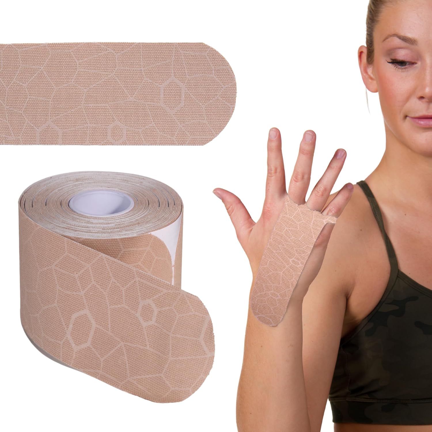 THERABAND Kinesiology Tape, Beige/Beige, 1 Roll, with XactStretch Indicators, Long-Lasting Athletic Tape for Shoulder, Back & Knee, Latex-Free & Water Resistant for Men and Women, Pre-Cut