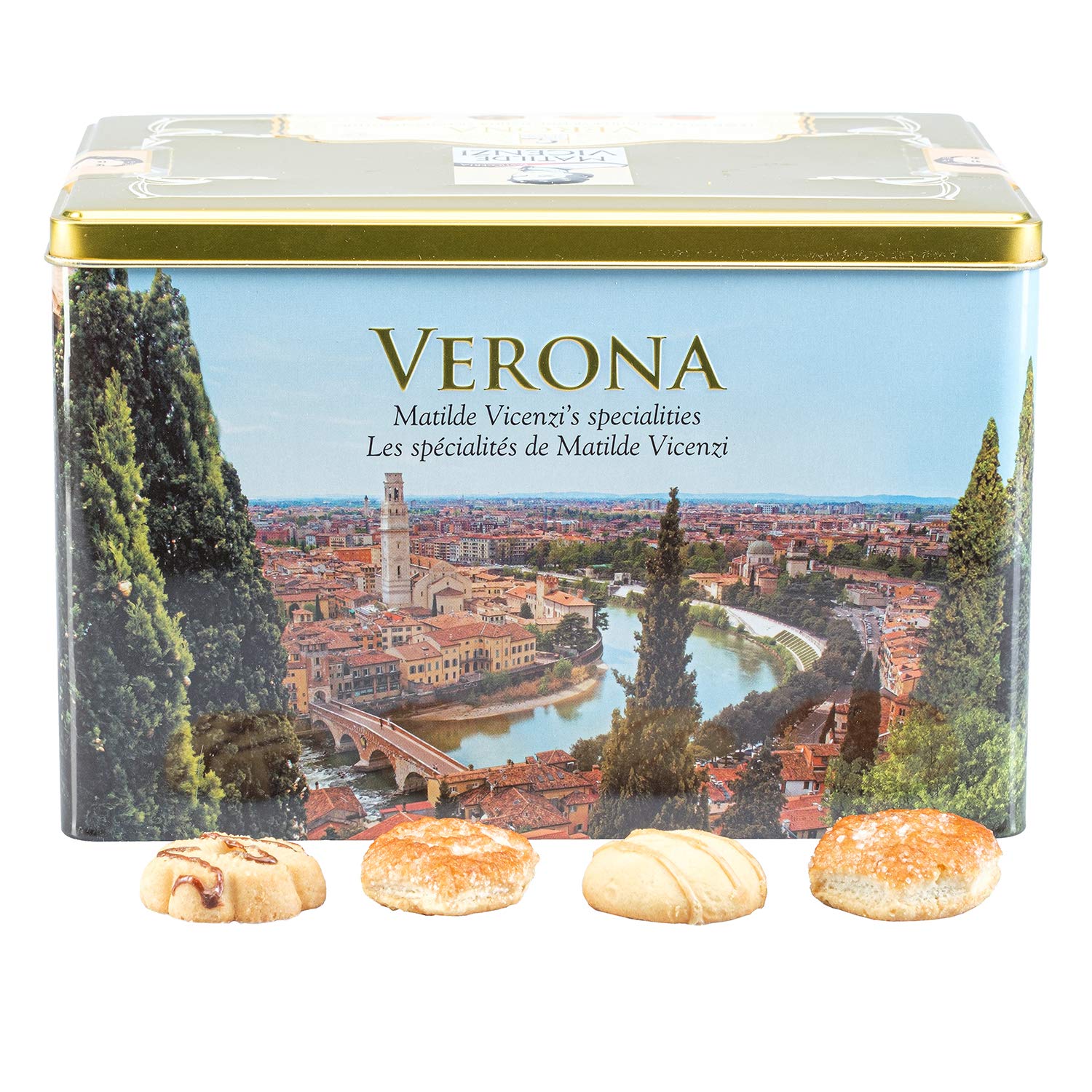 Matilde Vicenzi Verona Gift Tin - Assortment of Italian Pastries and Cookies - Gourmet Gifts for Every Special Occasion - Assorted Cookies in Italian Design Tin 32oz (907g)
