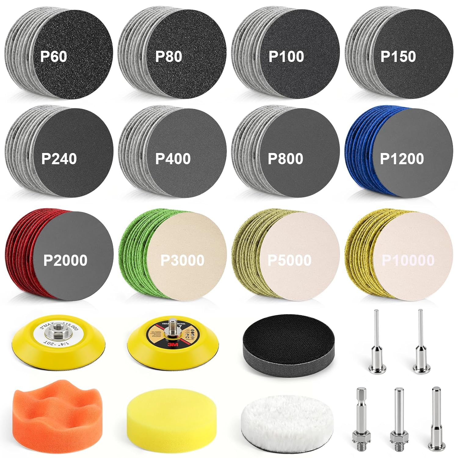 131 PCS 3 Inch Wet Dry Sanding Disc, GOH DODD Headlight Restoration Kit Drill Polishing Kit Sanding Attachment Hook Loop Sandpaper Buffing Pads with Rotary Tools for Car Wood Metal Glass Resin Expoxy