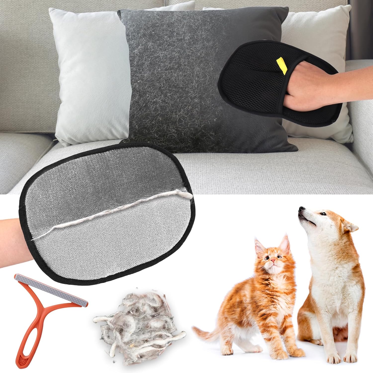 AIERSA Pet Hair Removal Tool, Electrostatic Pet Hair Remover,Static Removal Gloves for Pet Hair, Dog and Cat Hair Remover Electrostatic Gloves Set for Couch, Clothes, Car, Carpet, Bed, Furniture