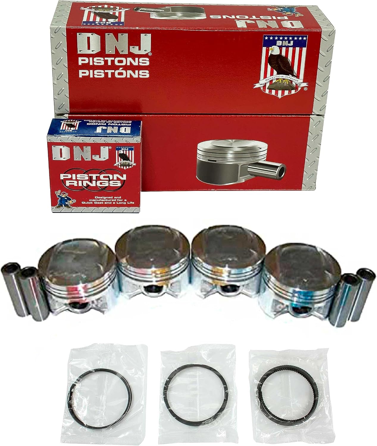 DNJ PRK297 Piston and Ring Kit For 1996-2000 Honda Civic Civic del Sol 1.6L L4 SOHC 16V Naturally Aspirated D16Y5,D16Y8