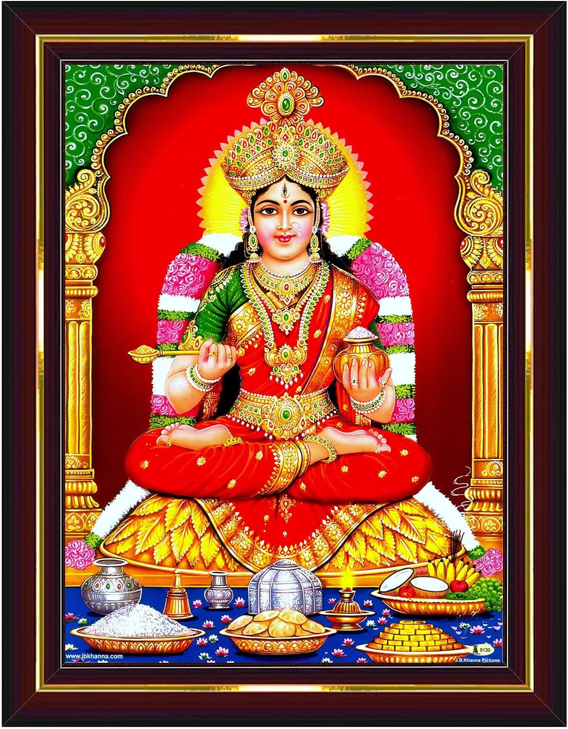 Pavan Photo Laminations Goddess Annapurna Devi Annapoorani Mata Maa Wall Painting Framed Home Decor (Wood,Matte,Brown,Small Size,6 x 8 Inch) B158S