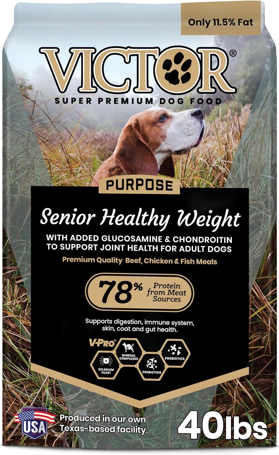 VICTOR Super Premium Dog Food – Purpose – Senior Healthy Weight Management – Dry Dog Food for Adult Dogs – Gluten Free with Glucosamine and Chondroitin, for Hip and Joint Health, 40lbs