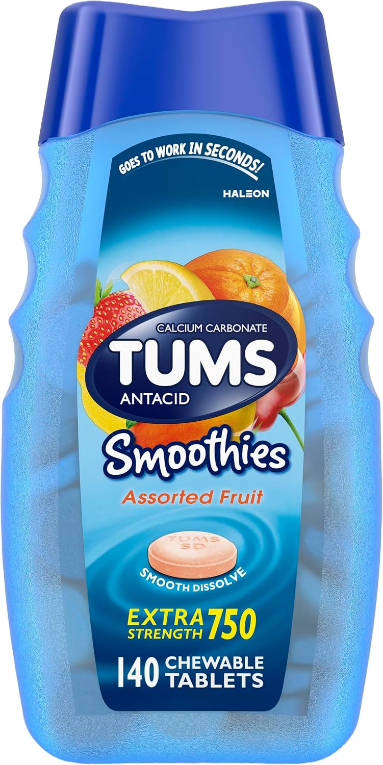 TUMS Smoothies Antacid Tablets, Heartburn Relief, Assorted Fruit, 140 Count