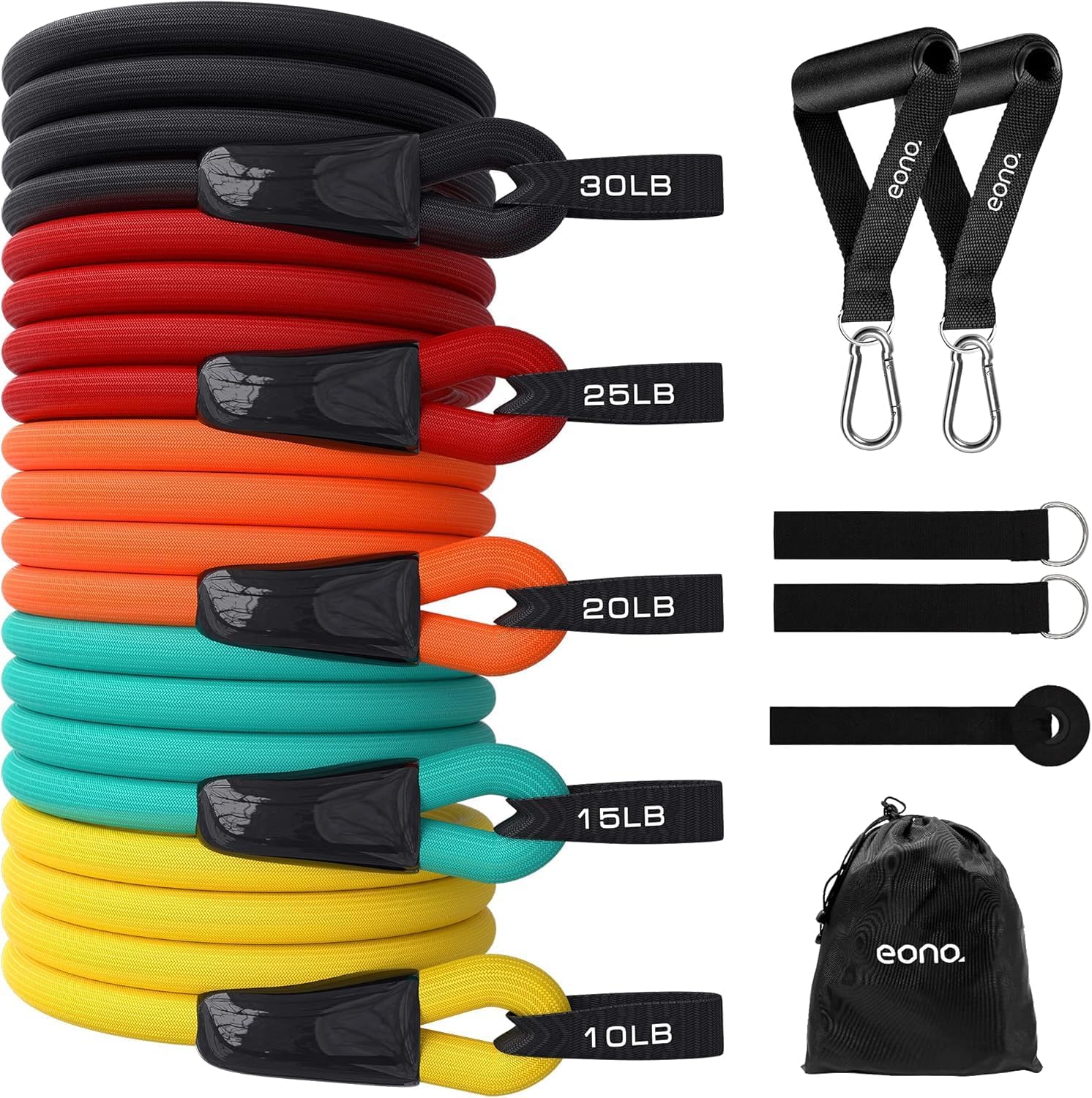 Resistance Bands with Handle, Exercise Bands Resistance for Women Men, 5pcs Resistance Tubes with Large Handles, Ankle Straps, Door Anchor, Carry Bag