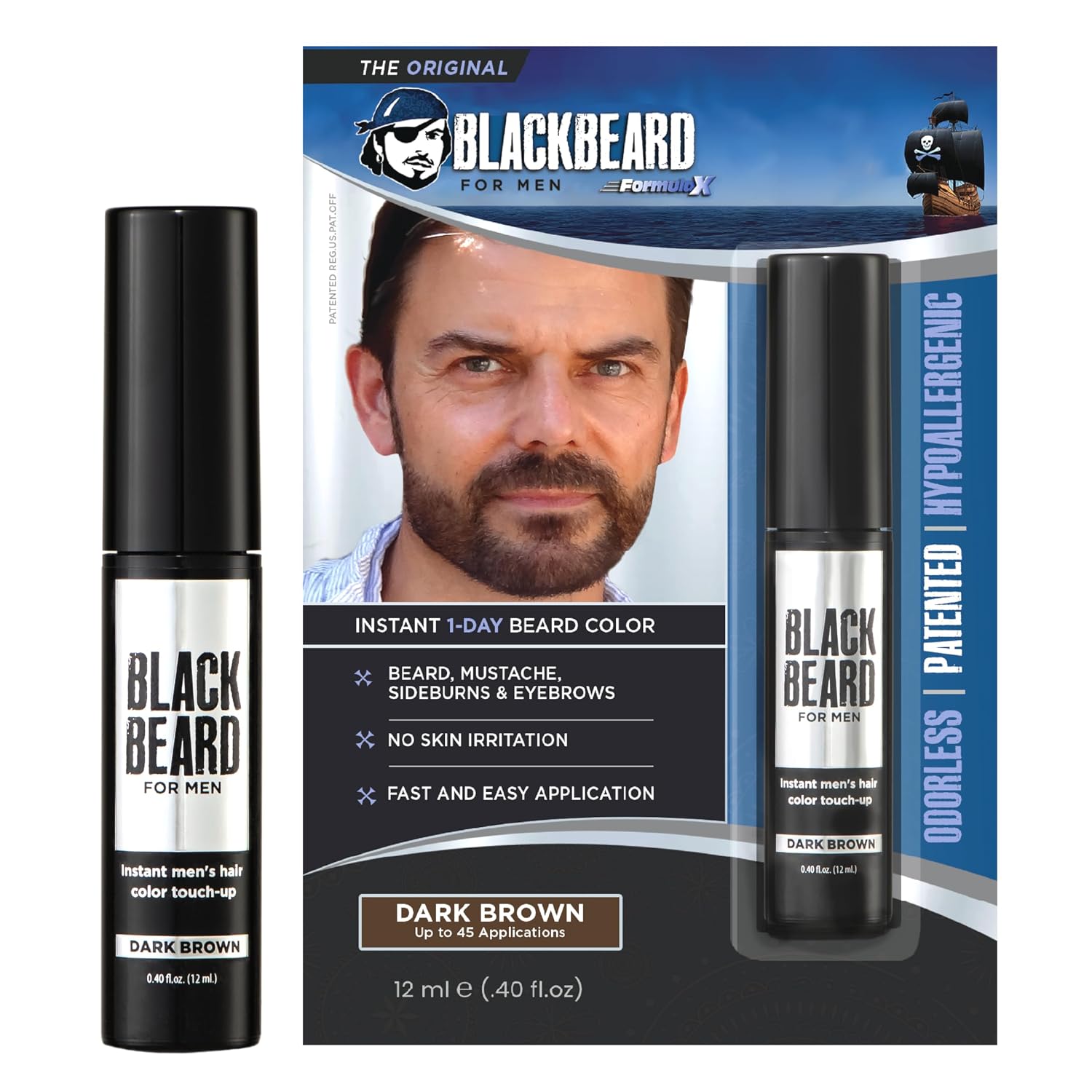 Blackbeard for Men Instant Beard Color, Dark Brown, 1 Pack
