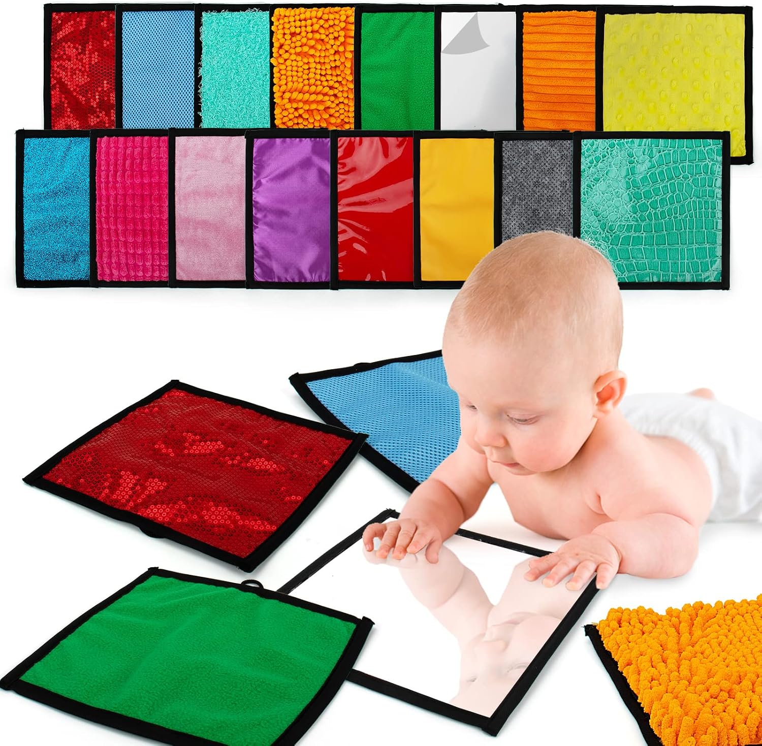 Inbeby 16 Set Sensory Mini Mats Assorted Textured Sensory Floor Tiles - Sensory Walls, Early Sensory Exercise Sensory Mats Sensory Toys for Autistic Children Kids Baby Toddler Fidgeting Activity