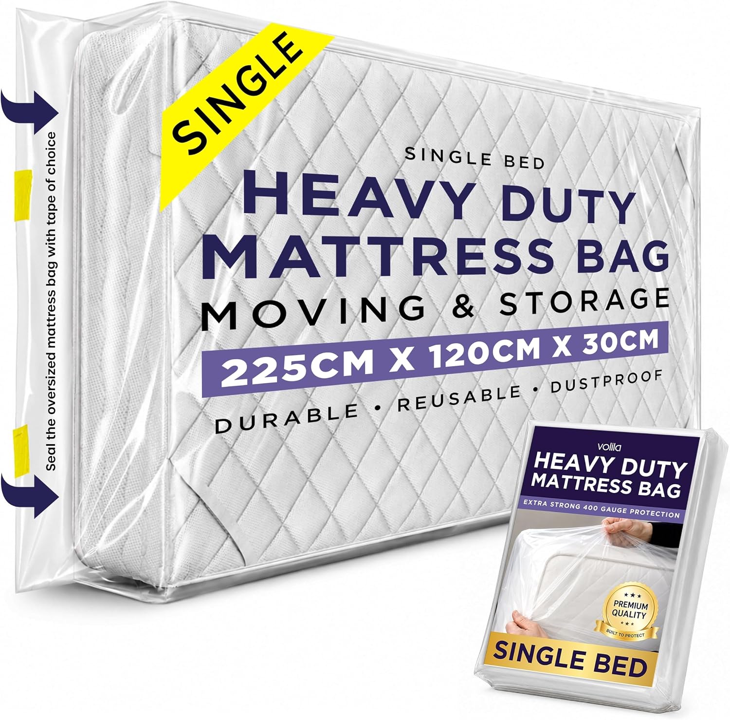 Single Size Heavy Duty Mattress Bag for Moving and Storage - Reusable Waterproof Mattress Cover for Moving, Storage and Protect Beds from Stains, Dust, and Pest Damage
