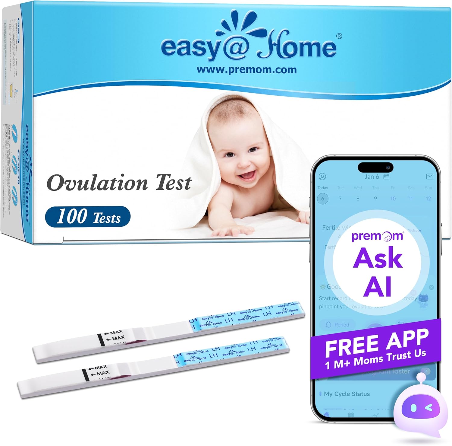 Easy@Home Ovulation Test Strips (100-pack) Value Pack, Reliable Ovulation Preditor Kit and Fertility Test, 100 Tests