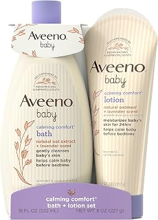 Aveeno Baby Calming Comfort Bath & Lotion Set, Nighttime Baby Skin Care Products with Natural Oat, Lavender & Vanilla Scents, Paraben-, Phthalate- & Phenoxyethanol-Free, 2 Items