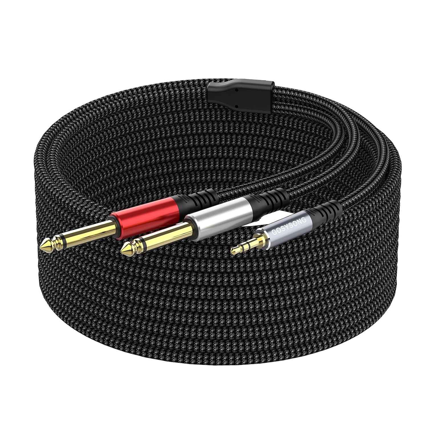 3.5mm 1/8 Stereo to Dual 1/4 TS Mono Y Splitter Audio Cable Adapter Compatible with iPhone, PC, Computer Sound Card, Mixer, Multimedia Speaker, Home Stereo System 10FT
