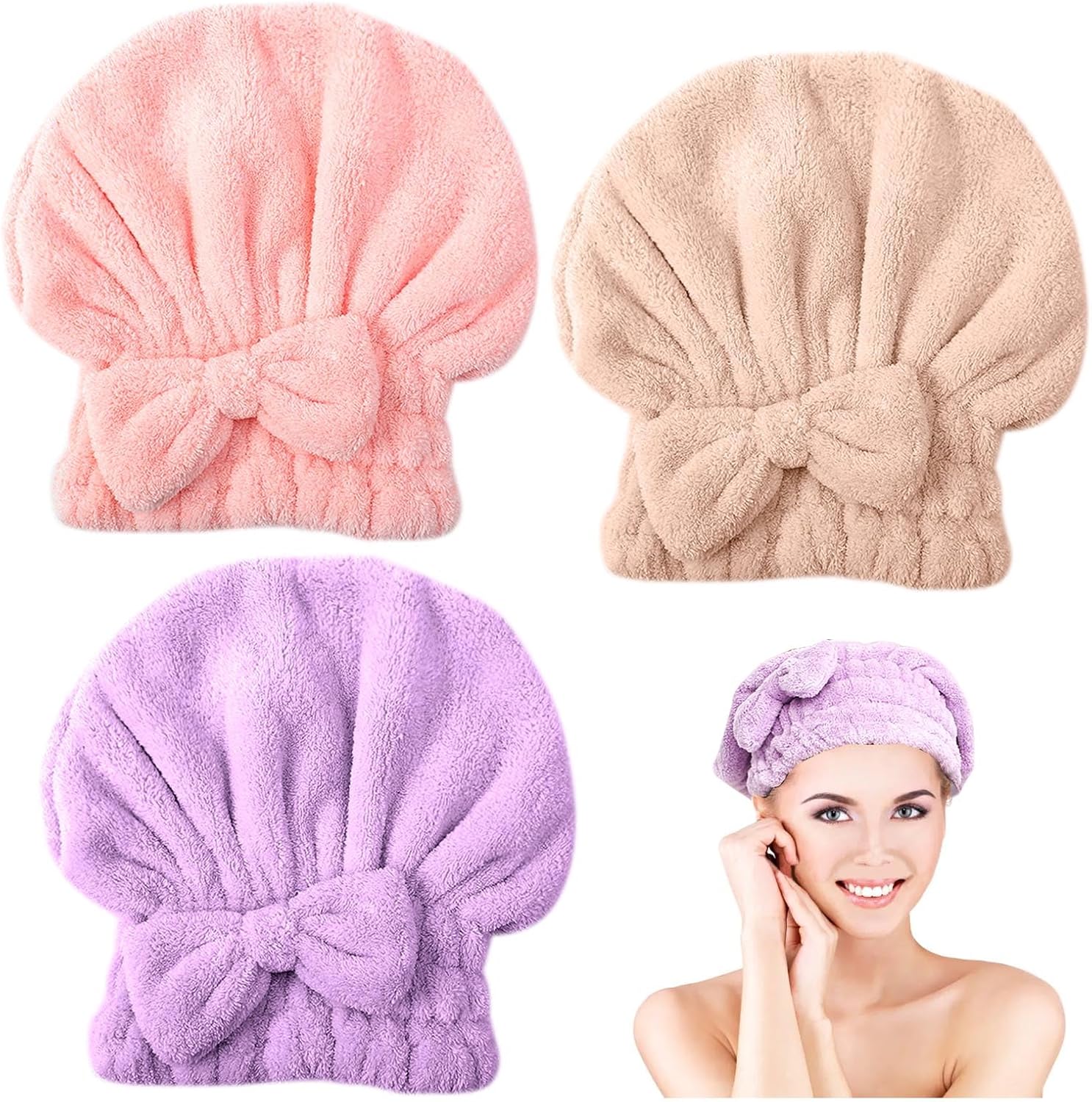 Hair Towel Wrap,Rapid Drying Hair Towel,Microfibre Towel Super Absorbent Anti Frizz Dry Hair Hat for Women and Girls Drying Hair (3PCS)