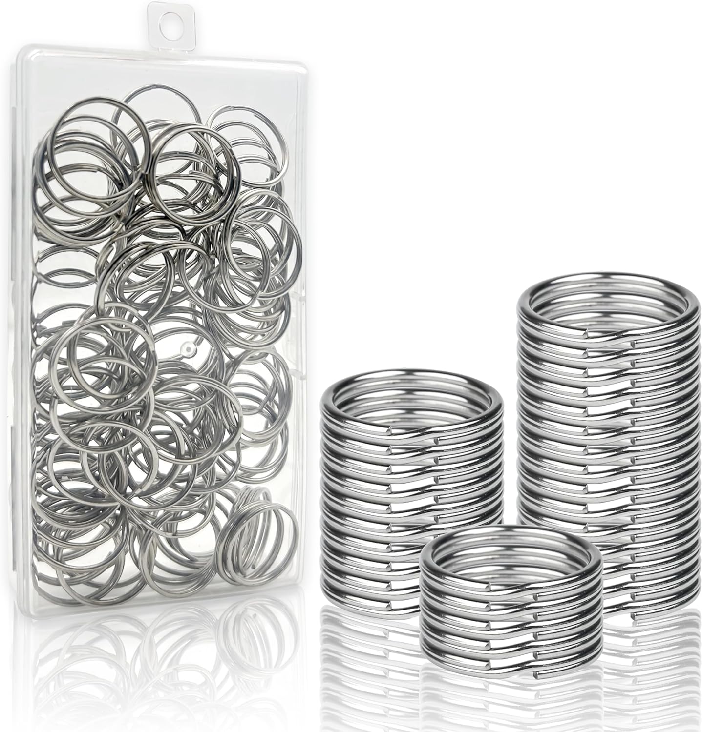 100pcs Keyring Rings - 25mm Stainless Steel Key Rings with Plastic Box for Home Keys Organization and DIY Crafts