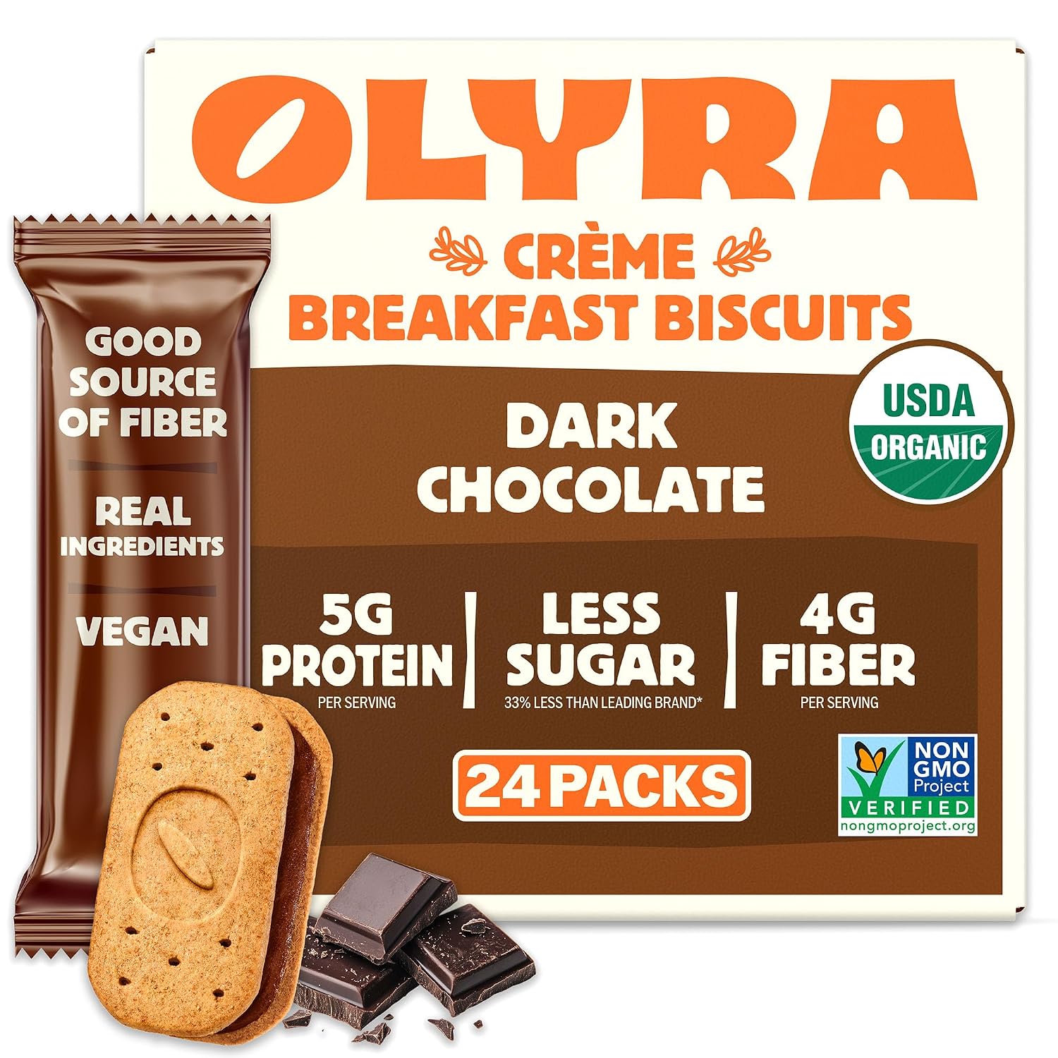 Olyra Sandwich Breakfast Biscuits Dark Chocolate (24) High-Fiber Snack