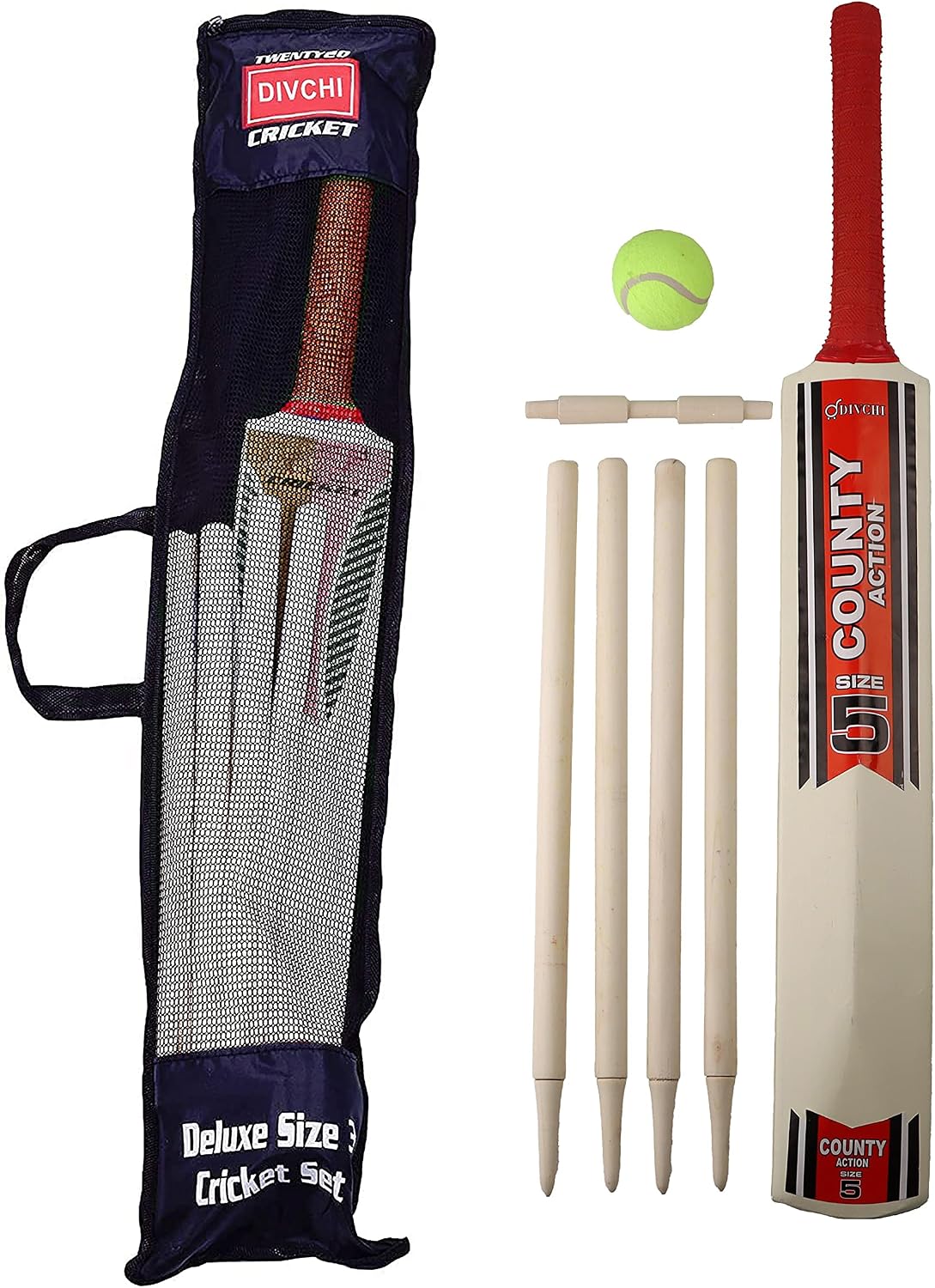 DIVCHI Cricket Set in Mesh Carry Bag, available in size 3, 5 Suitable for approximate ages 8-12 years