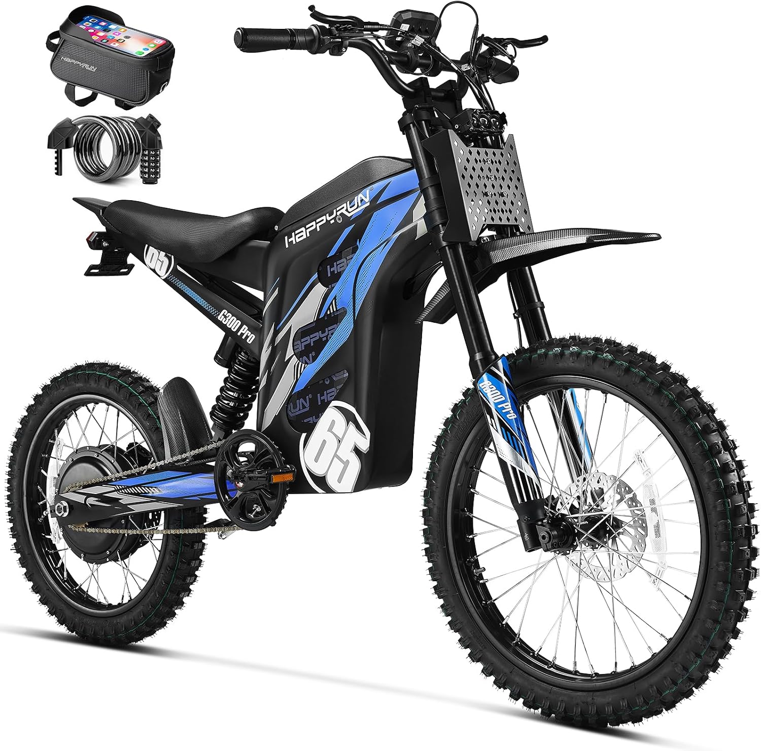 HAPPYRUN G300 Pro Electric Dirt Bike for Adults, 72V 30Ah Battery, 6500W Motor, 50 MPH Speed, 70 Mile Range, 350 Lbs Load Capacity, Hydraulic Brakes Black (Orange)