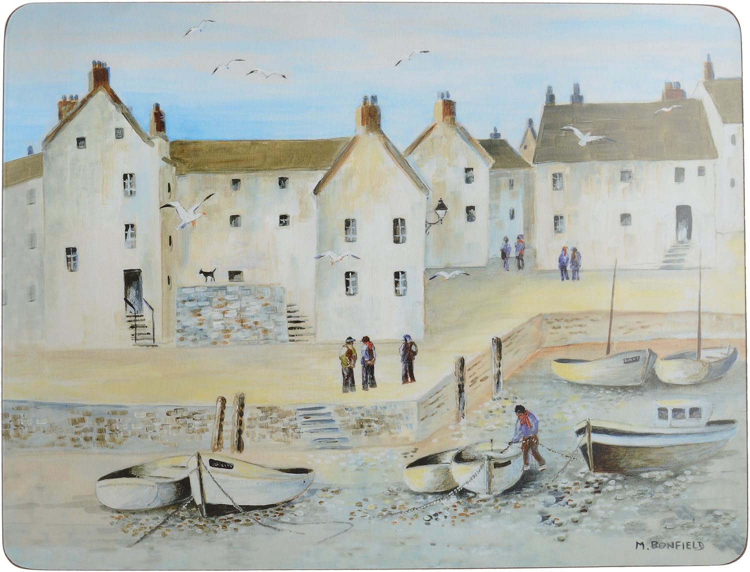 5169621 Cornish Harbour 6-Piece Set of Cork Backed Placemats by, 30 x 22.8 cm (12" x 9"), Blue, Medium Placemats