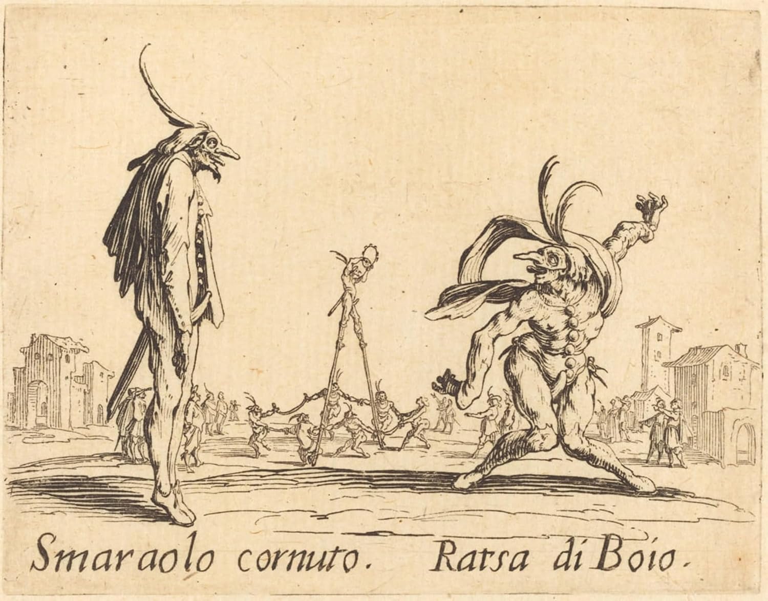 PMEFGJDPE Famous Print Artwork Premium Artwork Smaralo Cornuto and Ratsa Di Boio by Jacques Callot Modern Canvas for Home Decor 60x90cm