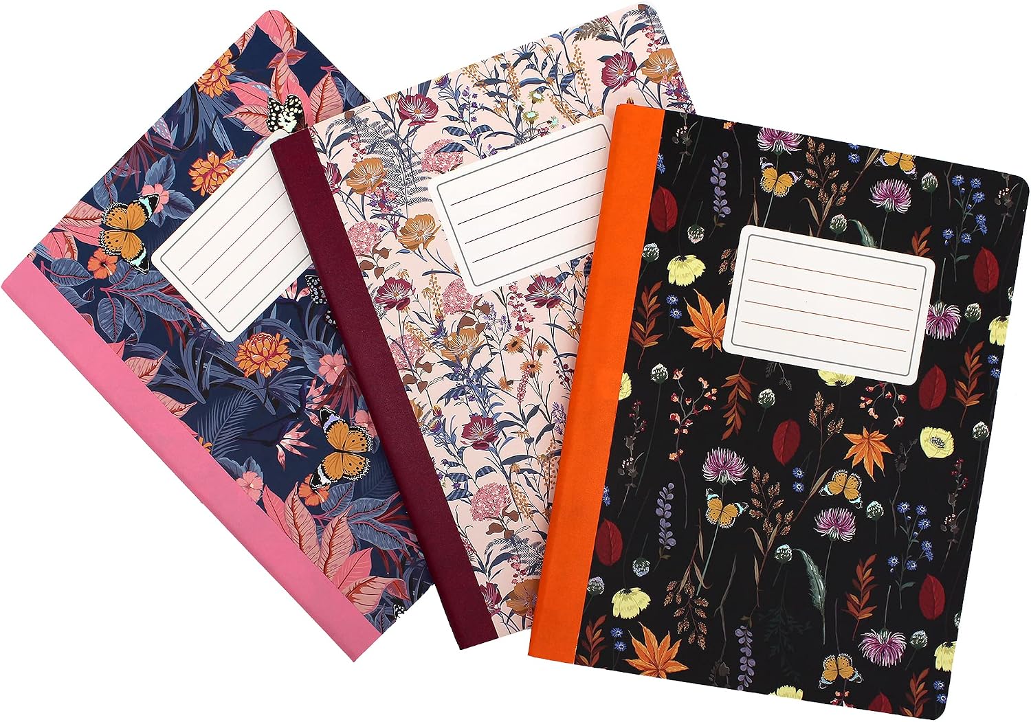Pukka Pad, Composition and Exercise Notebooks - Ideal for Writing, School and Class Notes - 140 Pages of 80 GSM Lined Paper - Ruled Sheets - 24.7 x 19 cm, Pack of 3, Bloom