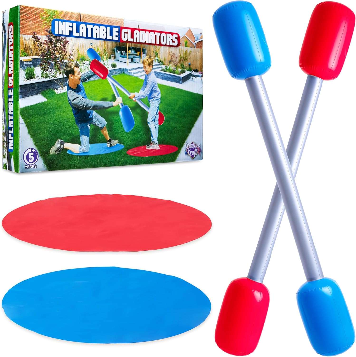 KreativeKraft Inflatable Gladiator Game Set with Inflatable Batons - Party, Beach, Outdoor Games for Kids or Adults