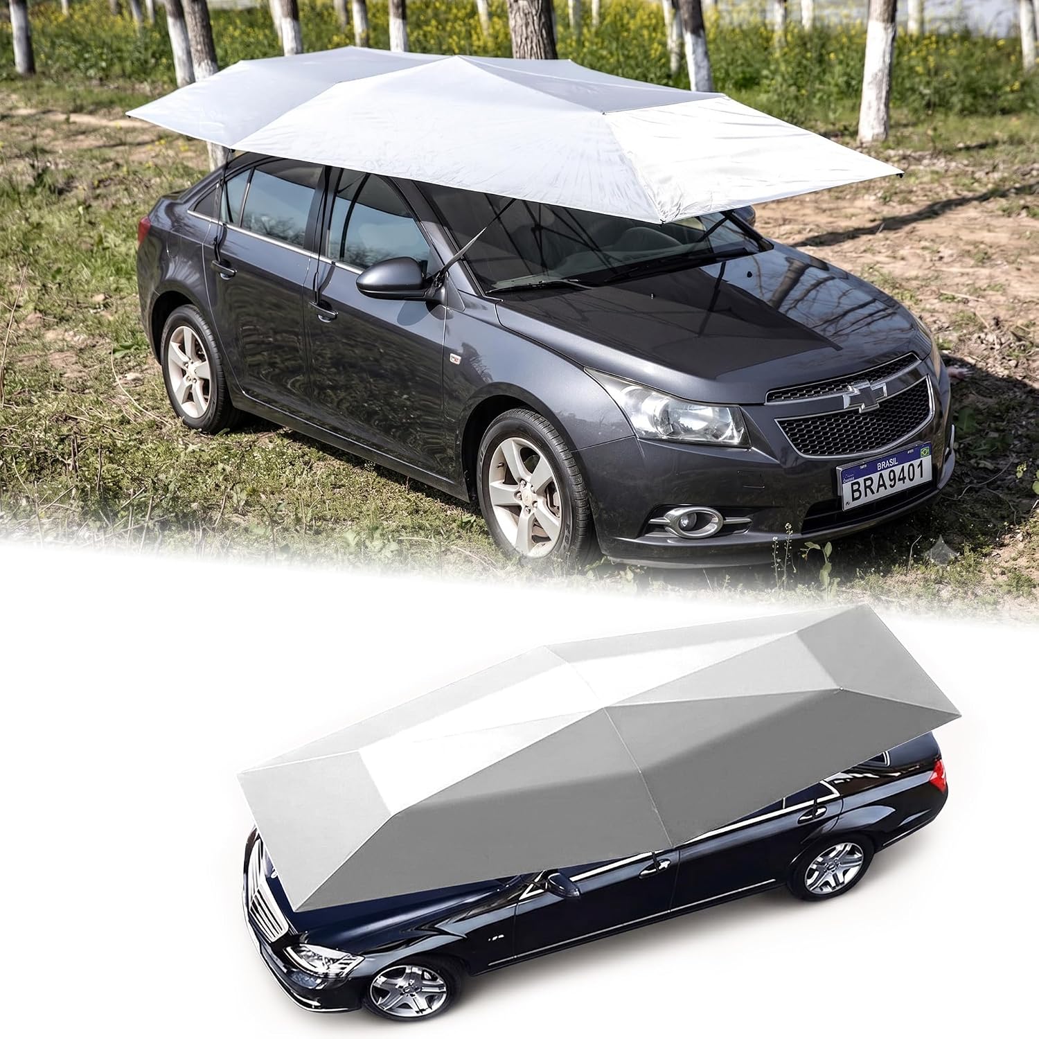 Fully Automatic Car Umbrella for Roof with Remote, Universal Car Tent, Universal Portable Protection Carport, Folded Cars Sun Shade Movable Canopy Vehicle Umbrella (Random Color-Gray/Blue)