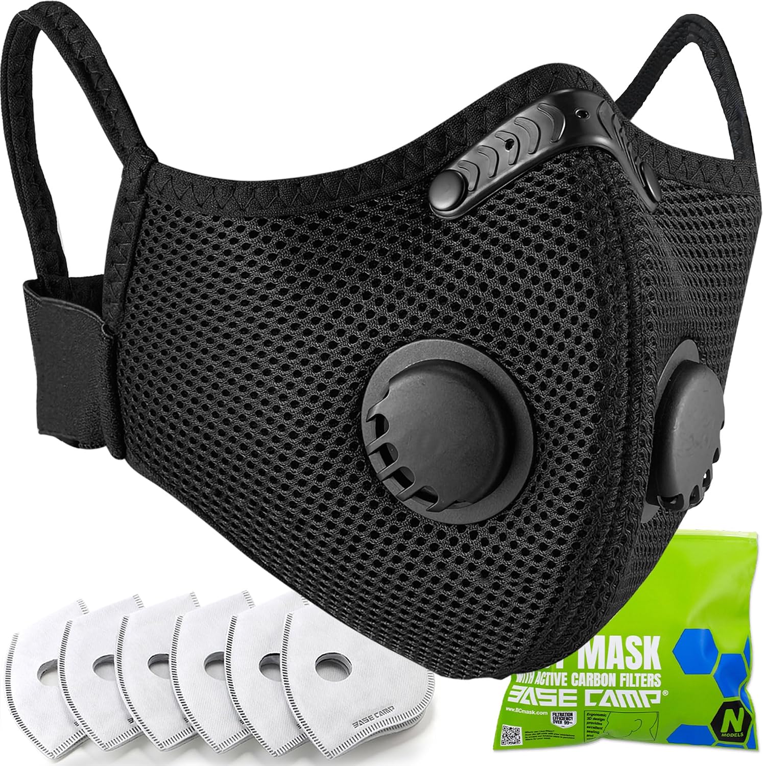 BASE CAMP M Plus Dust Mask, Breathable Reusable Face Mask with 6 Activated Carbon Filters for Woodworking Construction Mowing Grinding (Modern1)