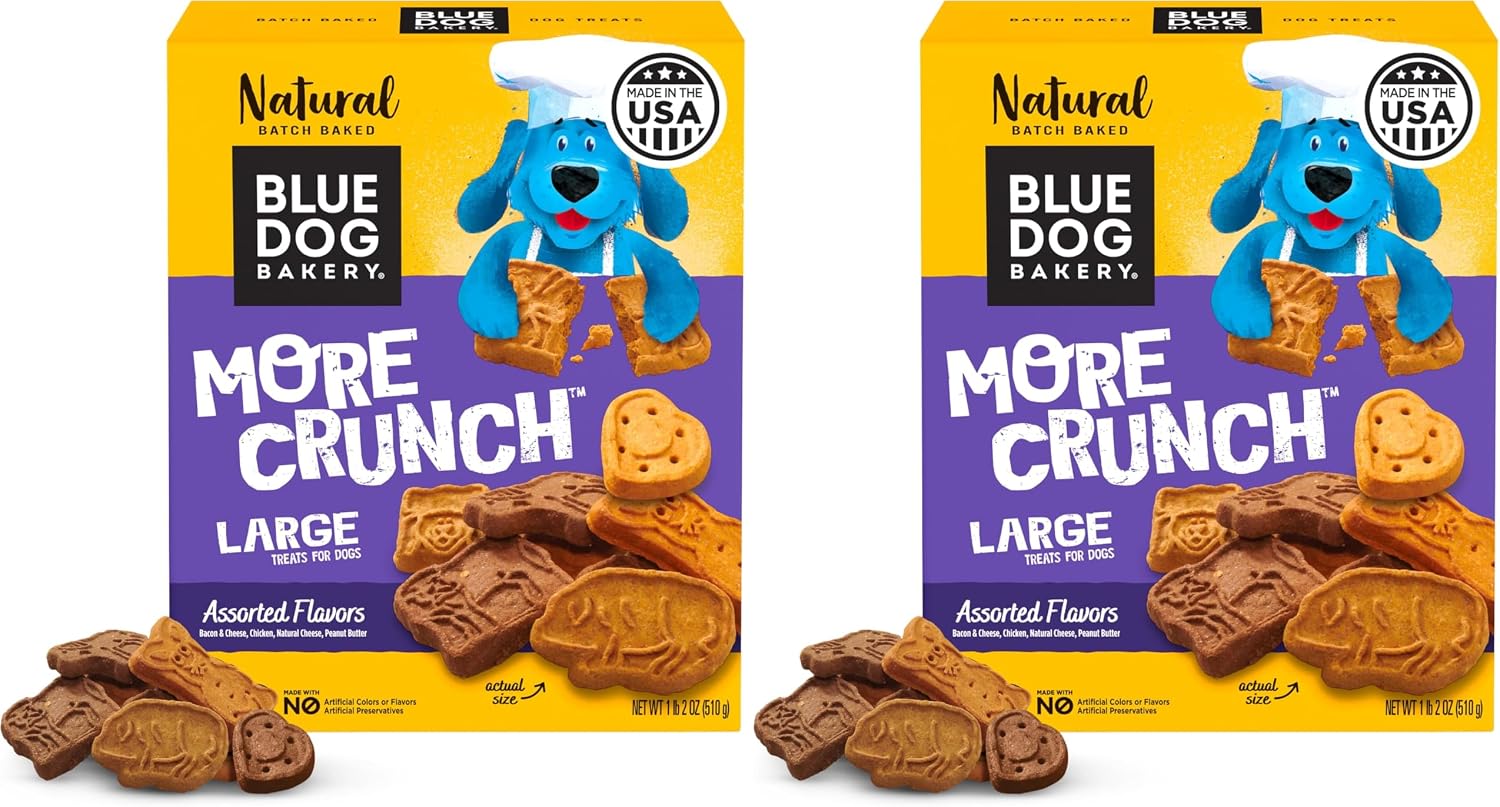 Blue Dog Bakery Natural Dog Treats, Assorted Flavors, 18oz | More Crunch | Large Size | Pack of 2