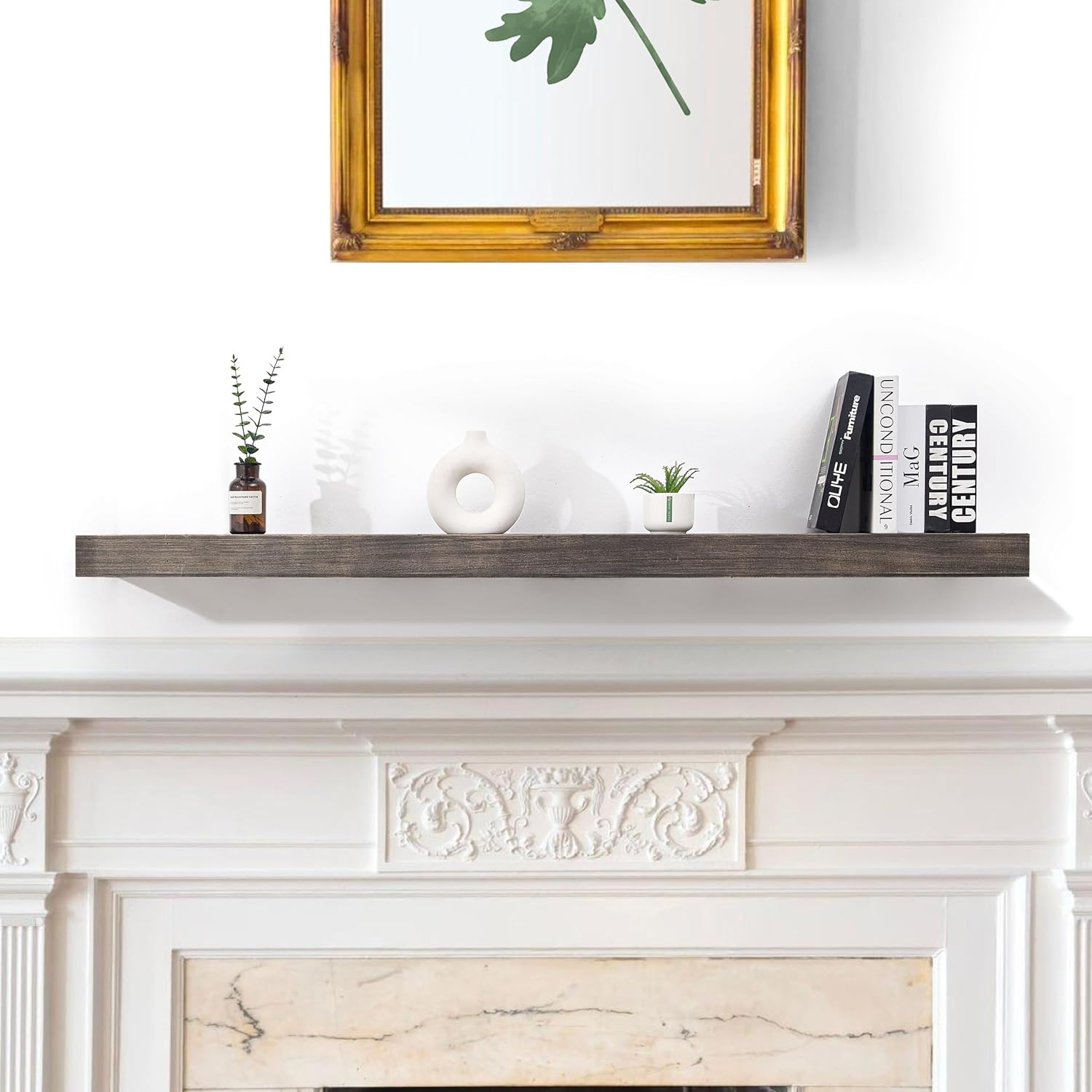 Houseables Fireplace Mantel, Floating Mantel Shelf, 66 Inch, Grey Wood Mantel, Fireplace Mantle Shelf, Fireplace Shelf, Floating Fireplace Mantel Shelf, Wooden Mantel for Fireplace, Wall Mantel Shelf