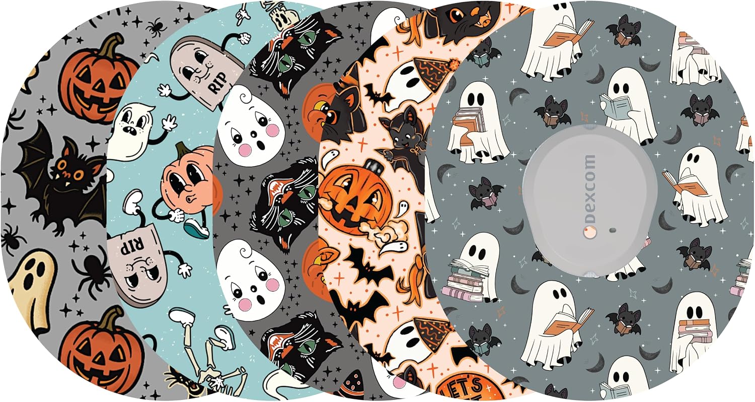 Glucomart Adhesive Patches for Dexcom G7, Stelo & Infusion Sets – 5-Pack Waterproof, Sweatproof CGM Overpatches – Hypoallergenic CGM Patches (Vintage Halloween)