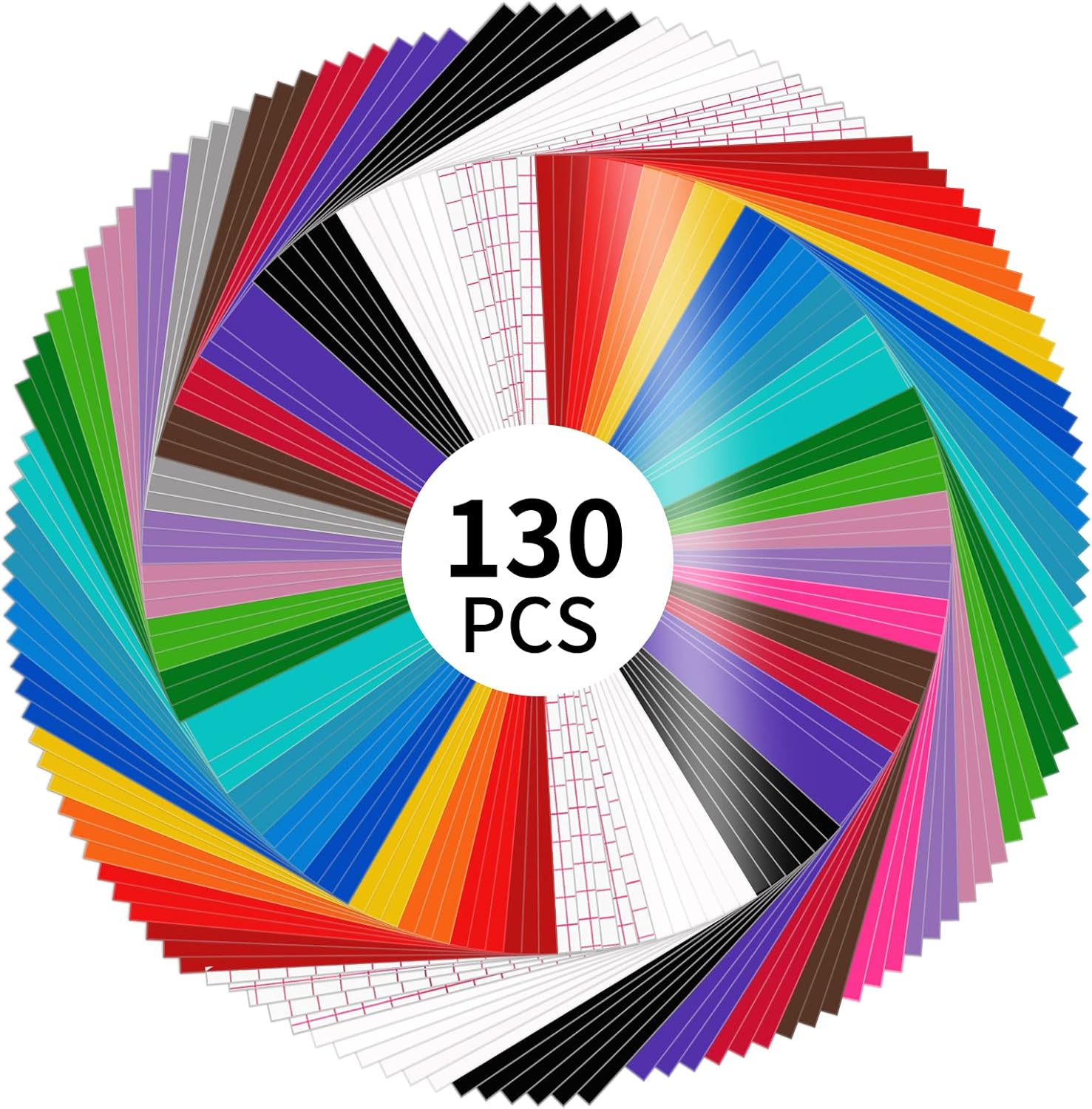 Lya Vinyl Permanent Vinyl for Cricut - 130 Pack 12 "x12 Self Adhesive Vinyl Sheets，120 Vinyl Sheets & 10 Transfer Tape Sheets for Cutting Machines and Decor Sticker